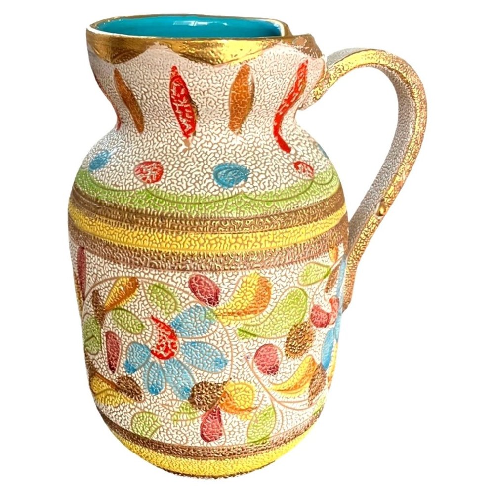 VTG Fratelli Fanciullacci Pebbled Lava Glaze Art Pottery Pitcher/Vase-Signed